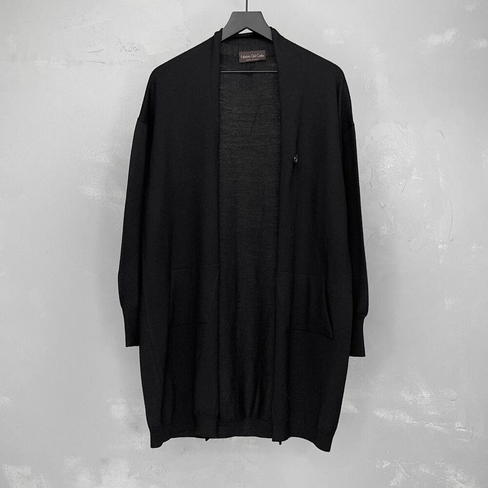 Fabrizio Del Carlo Long Black Merino Wool Knit Cardigan Sweater Fits M-L